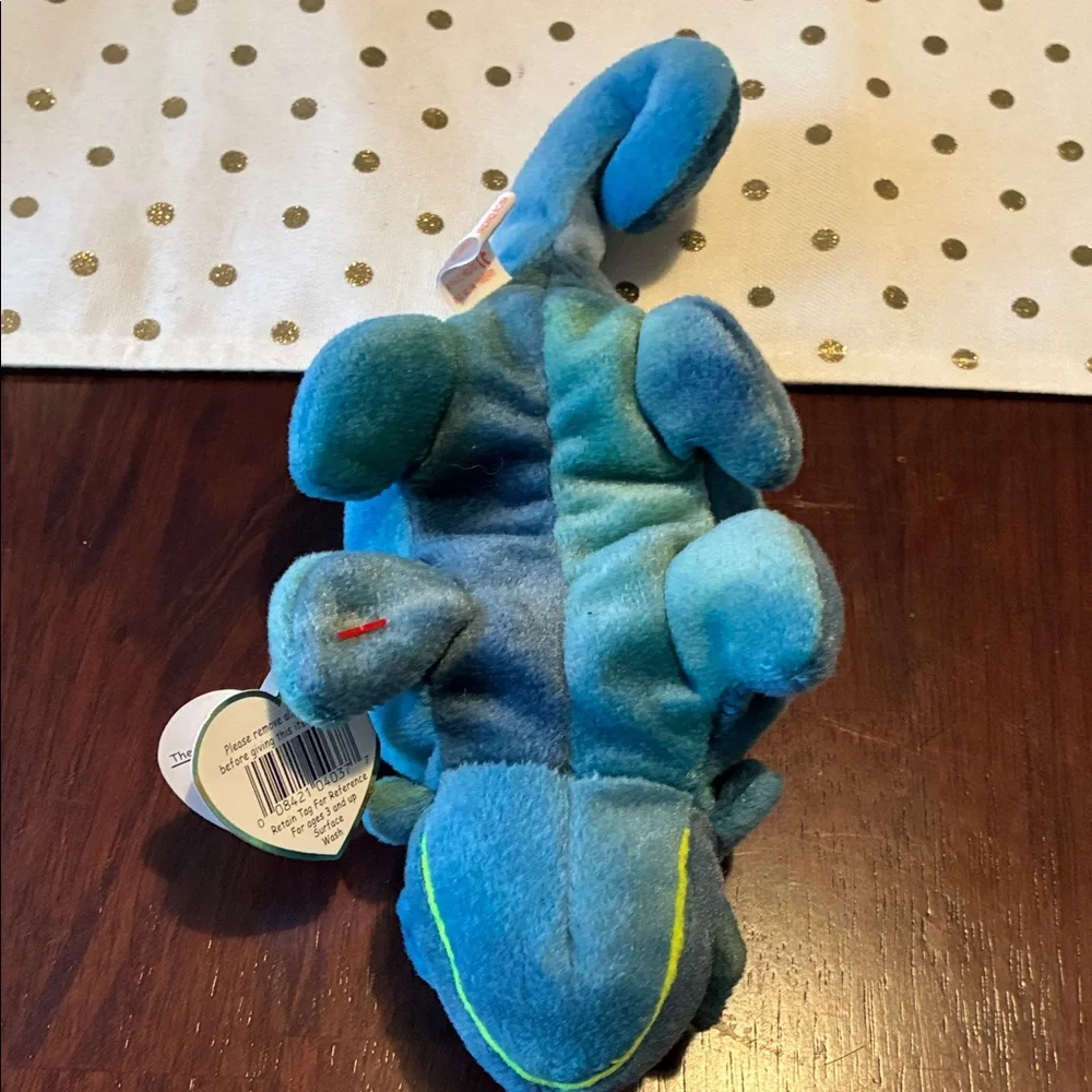 Ty Vibrant Blue Rainbow Chameleon Plush Beanie Baby Toy 1997